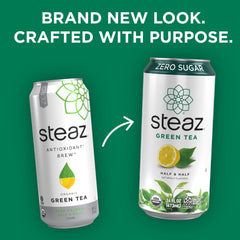 Steaz can close-up showing effervescence and texture for refreshing appeal
