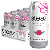 Steaz front packaging showing 12-pack and organic badge for quick recognition