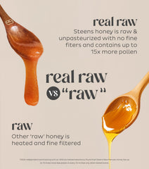 Steens spoon drizzling honey over food demonstrating easy serving and flavor boost