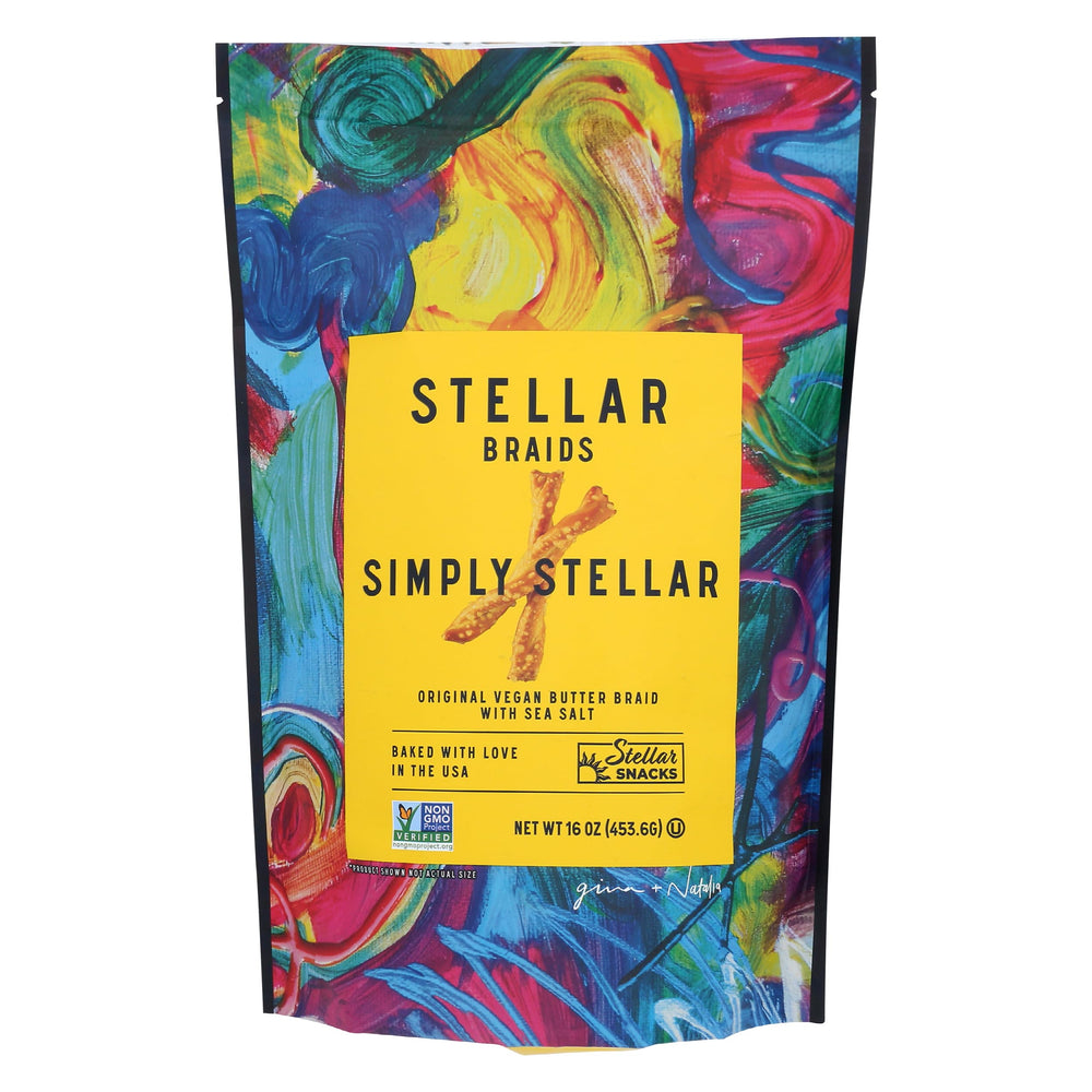 STELLAR SNACKS front packaging showing 16 oz resealable bag and product benefit freshness