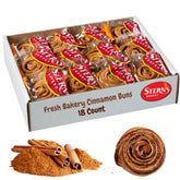 Stern's Bakery front packaging showing 18 individually wrapped cinnamon buns, convenient storage