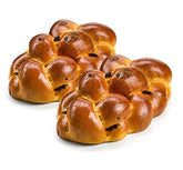 Stern's Bakery front packaging showing two braided raisin challah loaves and freshness