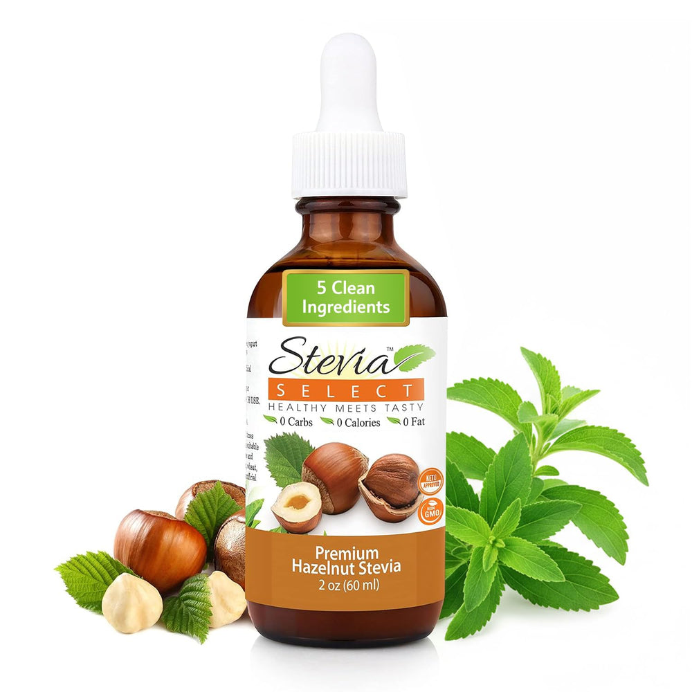 Stevia Select front bottle showing label and serving claims for clear choice