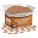 Stock Your Home front box showing 1000-count turbinado packets, convenient bulk supply