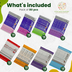 Stocked Pantry single-serve packet close-up highlighting flavor labeling and portability