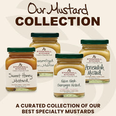 Stonewall Kitchen Sweet Honey Mustard jar label highlighting sweet flavor benefit