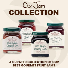 Stonewall Kitchen Raspberry Peach Champagne jar label highlighting gourmet flavor and appeal