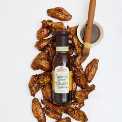 Stonewall Kitchen ingredients spread with ginger, sesame seeds and soy for flavor context