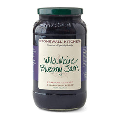 Stonewall Kitchen jar front label showing wild blueberry jam and brand