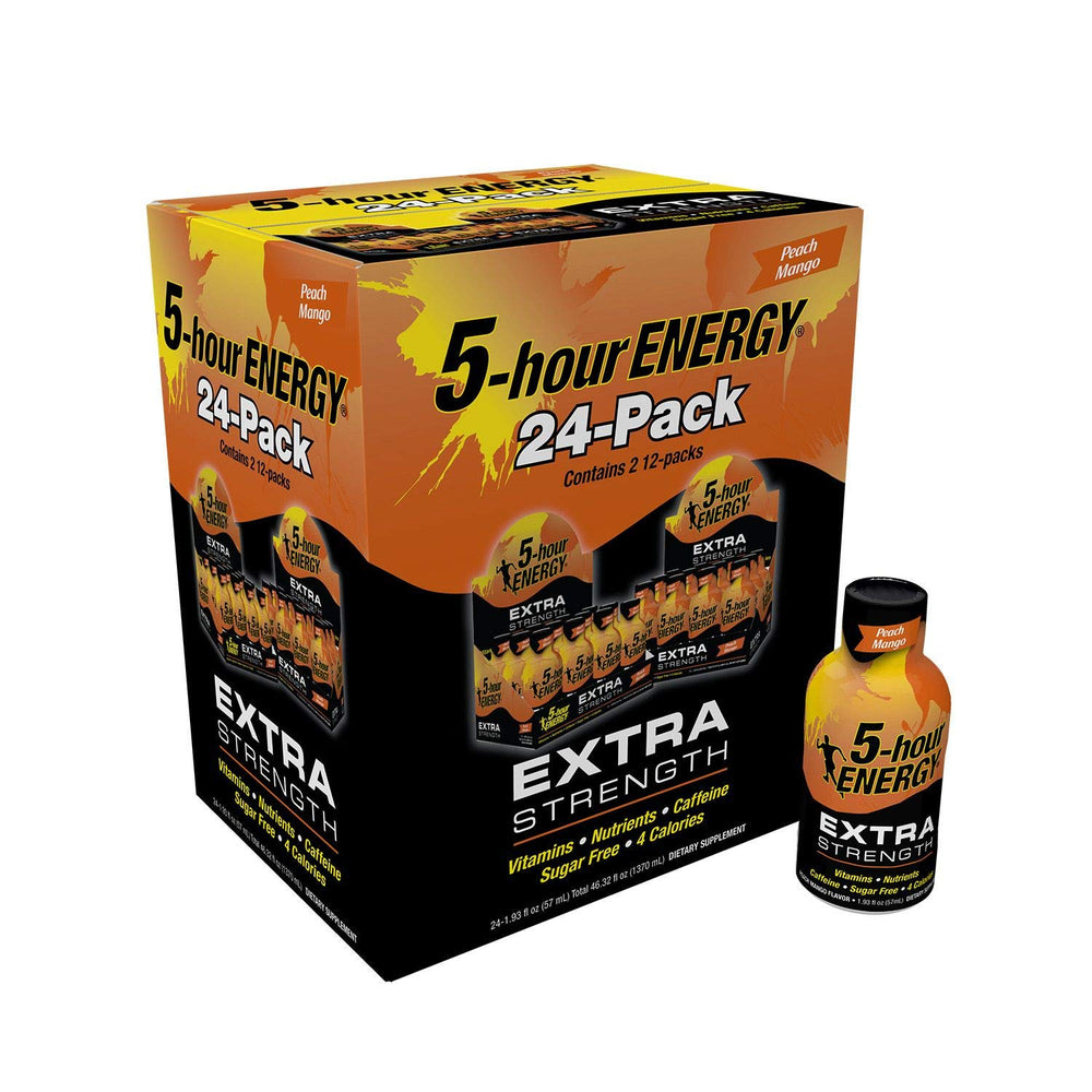 Store-383 5-Hour Energy front packaging showing peach mango label and convenience