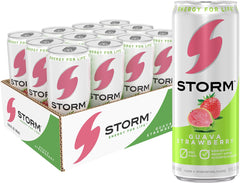 STORM guava strawberry front packaging showing can and label, highlights convenience