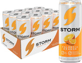 STORM Valencia Orange front packaging 12-pack showing convenient stock-up benefit