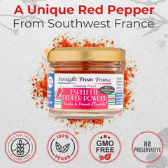Straight from France jar open with red pepper powder showing fresh aroma and usable texture