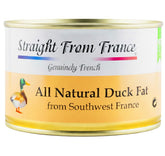 Straight from France jar front showing clear rendered duck fat and artisanal label for dependable cooking