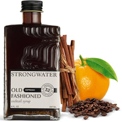 Strongwater bottle front packaging showing espresso Old Fashioned mix for easy cocktails