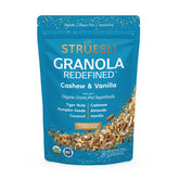 Struesli front packaging showing Cashew & Vanilla granola for pantry convenience