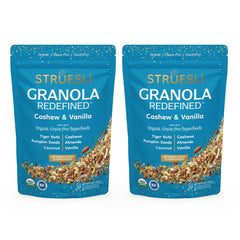 Struesli front packaging showing cashew vanilla flavor for pantry convenience