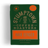 Stumptown front packaging showing the Hair Bender 18 oz bag and label benefits
