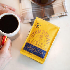 Stumptown Homestead brewed pour-over in process, illustrating clarity and aroma