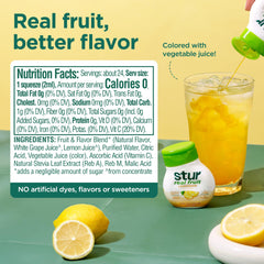 Stur bottle closeup label highlighting ingredients and vitamin C benefit