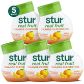 Stur front packaging shows five orange clementine enhancer bottles and benefits