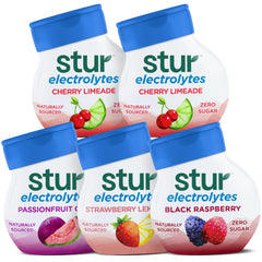 Stur variety pack front view showing five bottles and packaging for convenience