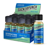 SUCKERPUNCH front packaging showing 12-pack and bold spicy dill branding for quick hydration