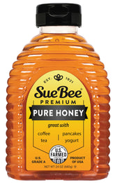 Sue Bee front label on 24 oz jar showing product clarity and trust