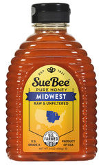Sue Bee front label jar showing brand and regional honey benefit