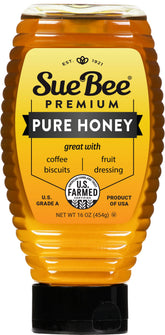 Sue Bee jar front label showing brand and Grade A quality for pantry confidence