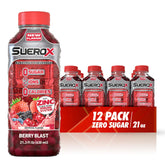 SueroX front bottle showing Berry Blast label and clear branding for quick recognition