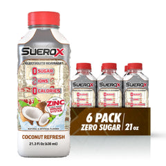 SueroX Coconut Refresh front packaging showing bottle and label, clear hydration benefit
