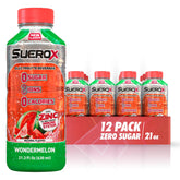 SueroX watermelon front packaging showing flavor and size, highlights zero sugar