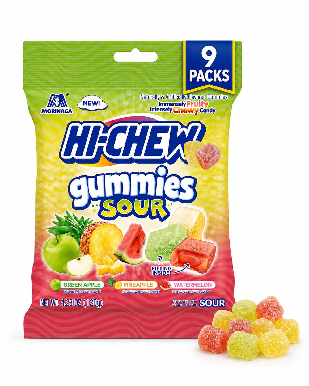 SUGADELIC Hi-Chews front packaging showing nine bag bundle and flavors benefit convenience