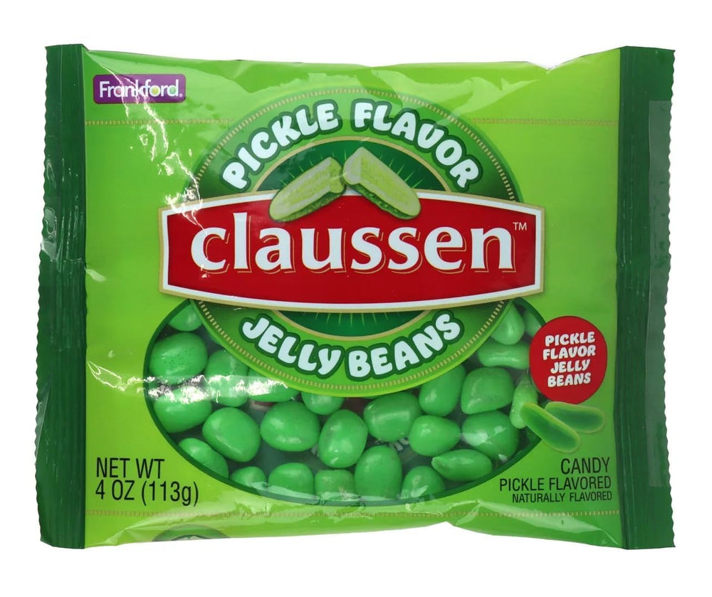 Sugar Creek front pouch of pickle jelly beans showing colorful candies and gift appeal