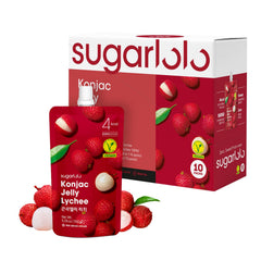 Sugarlolo front packaging showing lychee flavor and low-calorie benefit