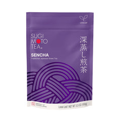 SUGIMOTO TEA front pouch view showing branding and freshness benefit