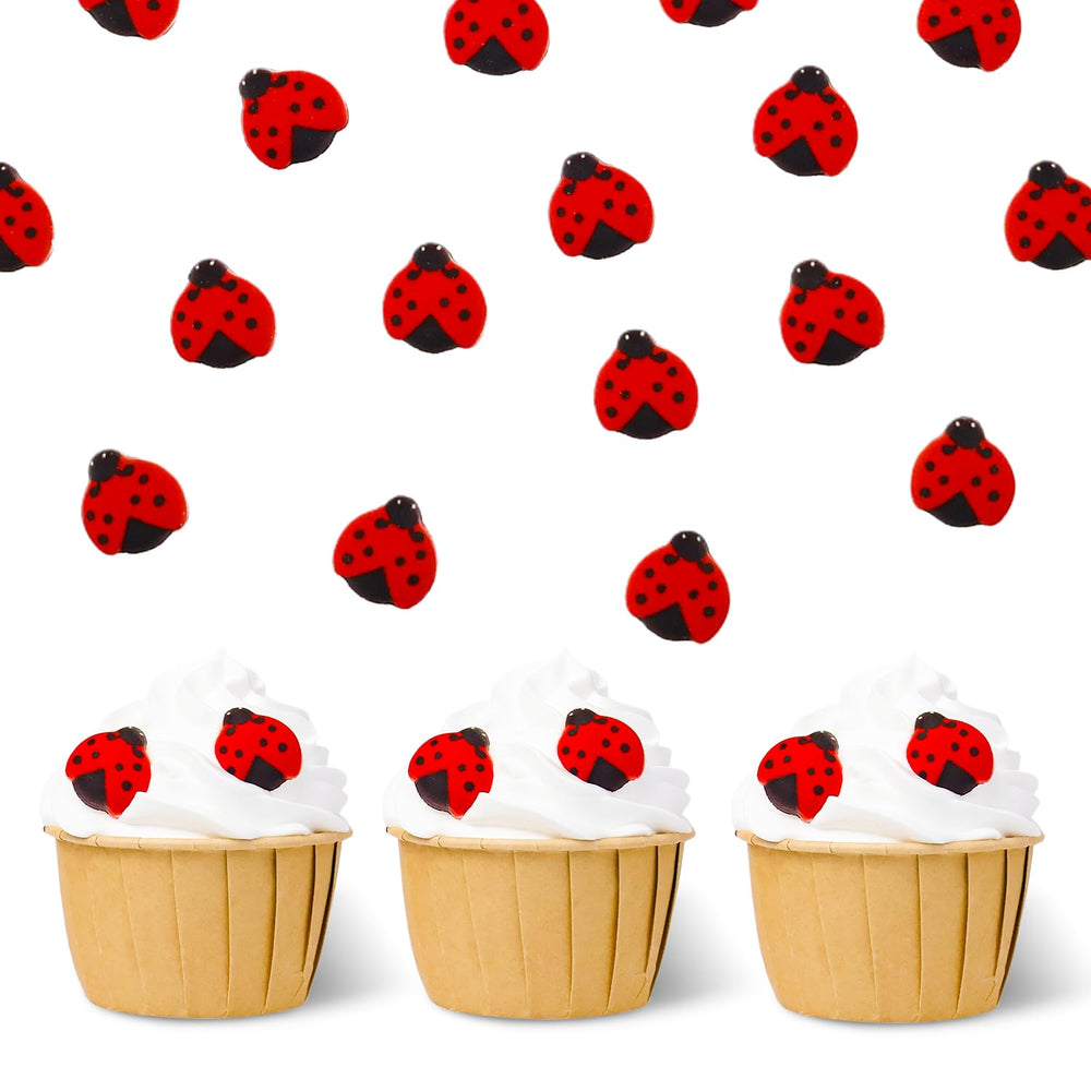 Sujoygar front packaging showing 49 edible ladybug toppers for quick decorating