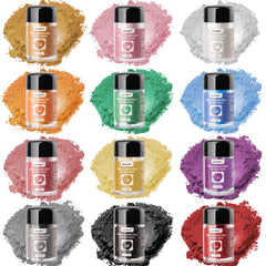 SUKVTDY front packaging showing 12-color edible glitter set and compact bottles