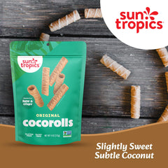 Sun Tropics CocoRolls open bag with wafers visible demonstrating easy portion access