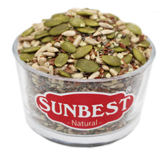 Sunbest Natural seed mix close-up highlighting raw seeds and crunch benefit