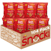 SunChips front packaging showing Garden Salsa flavor and 104 pack convenience