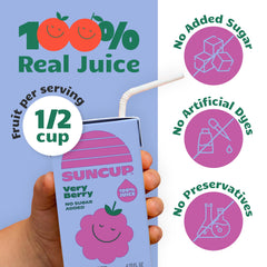 SunCup very berry carton side label listing 100% real juice benefits