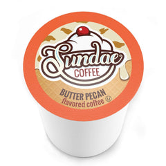 Sundae Coffee brewed cup top view with crema highlighting rich butter pecan aroma