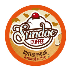 Sundae Coffee front packaging showing 48-count butter pecan pods and convenience
