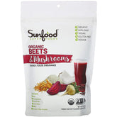 Sunfood Superfoods front packaging showing organic beets and mushrooms benefits