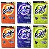 Sunkist front packaging showing three-flavor variety and box count, convenient supply