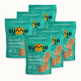 Sunnie front packaging showing sea salt crackers and clean ingredients benefit