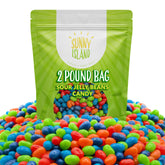 SUNNY ISLAND front of bag showing 2 lb size and colorful beans, good for bulk use