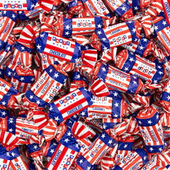 SUNNY ISLAND front packaging showing 2 lb patriotic caramels and clear branding benefit of bulk supply